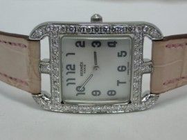 流當品拍賣 原裝 Hermes 愛馬仕 H 鑽圈 珍珠母貝面 石英 女錶